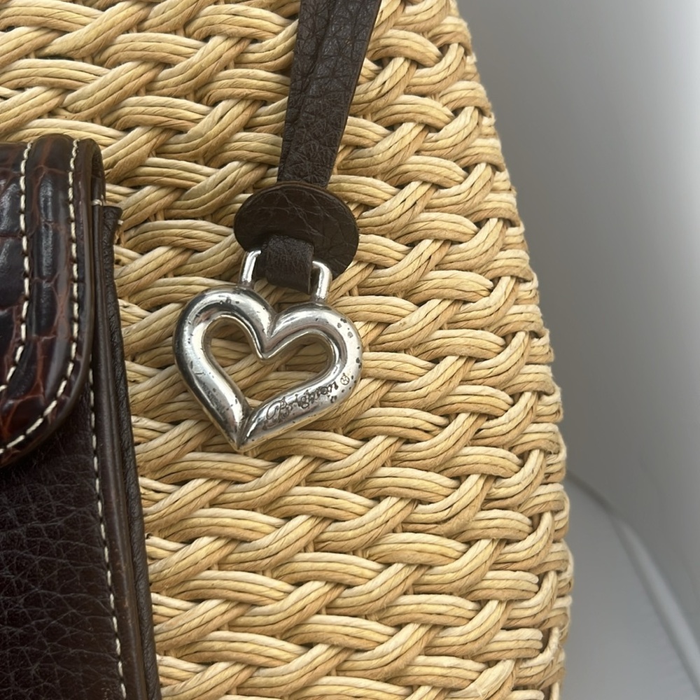 Brighton Leather Woven Exterior Satchel Top Handle Bag with heart charm - Picture 3 of 12